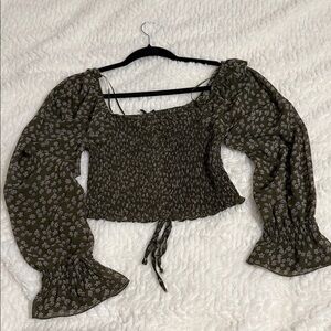 Papaya Olive Floral Smocked Blouse